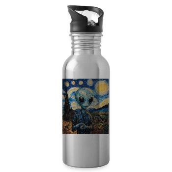 Alien starry night van gogh style - Trinkflasche mit integriertem Trinkhalm - Lightsilver - Rechts
