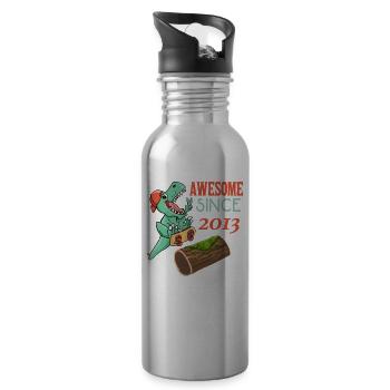 Dino Skater Geburtstag 2013 - Trinkflasche mit integriertem Trinkhalm - Lightsilver - Rechts