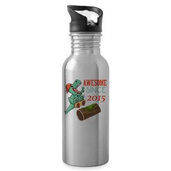 Dino Skater Geburtstag 2015 - Trinkflasche mit integriertem Trinkhalm - Lightsilver - Rechts