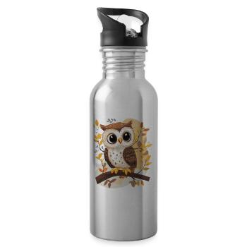 Hibou - Gourde avec paille intégrée - argent clair - Droite