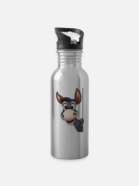 Süßer Esel schaut hervor: Cartoon-Tierillustration - Trinkflasche mit integriertem Trinkhalm - Lightsilver