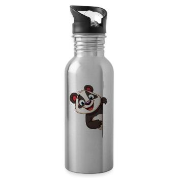 Cute panda looking out: Cartoon animal design - Water bottle with straw - silver - Right