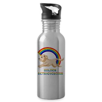 Golden Retriever Einhorn Regenbogen Design - Trinkflasche mit integriertem Trinkhalm - Lightsilver - Rechts