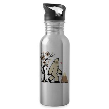 Cute Yeti with Cherry Blossoms and Volcano - Water bottle with straw - silver - Right