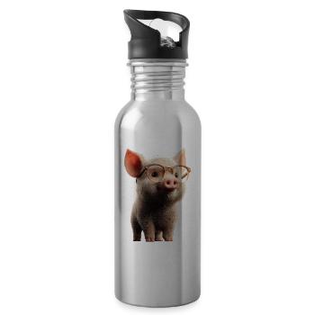 Schwein Hausschwein Sau Schweine Liebe Schweinchen - Trinkflasche mit integriertem Trinkhalm - Lightsilver - Rechts