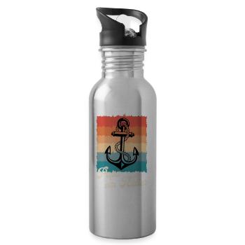 Future Father DAD AT THE HEAD Retro Funny - Water bottle with straw - silver - Right
