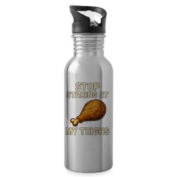 Humorous cooking saying with chicken leg - Water bottle with straw - silver - Right