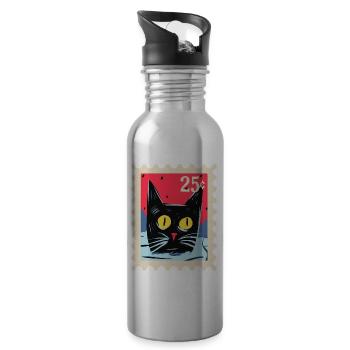 Artful cat as a stamp - Water bottle with straw - silver - Right