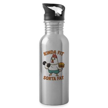 Kinda Fit Sorta Fat Funny Gym Cute Hippo Retro - Trinkflasche mit integriertem Trinkhalm - Lightsilver - Rechts