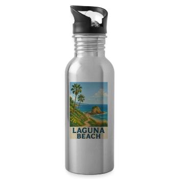 Laguna Beach Kalifornien Urlaub Retro Palmen - Trinkflasche mit integriertem Trinkhalm - Lightsilver - Rechts