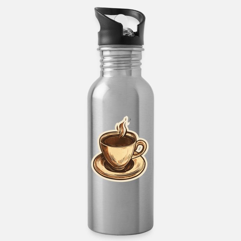 Kaffee - Trinkflasche mit integriertem Trinkhalm - Lightsilver