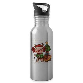 Axolotl Weihnachten – Mit Schlitten & Geschenken - Trinkflasche mit integriertem Trinkhalm - Lightsilver - Rechts