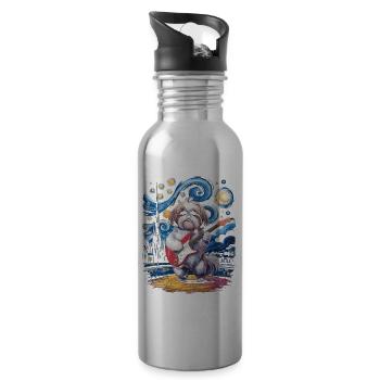 Starry Night Shih Tzu - Trinkflasche mit integriertem Trinkhalm - Lightsilver - Rechts