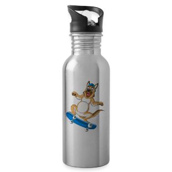 Skateboarding German Shepherd - Water bottle with straw - silver - Right