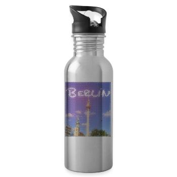 Berlin TV Tower Neon Design - Water bottle with straw - silver - Right