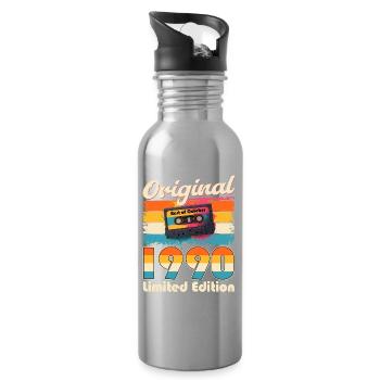 35th Birthday Cassette October Year 1990 - Water bottle with straw - silver - Right