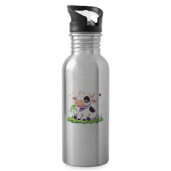 Farming XP – Bite by Bite | Cow Humor - Water bottle with straw - silver - Right