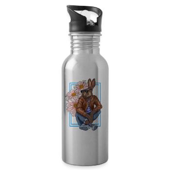 Personnage de lapin élégant avec des fleurs - Gourde avec paille intégrée - argent clair - Droite