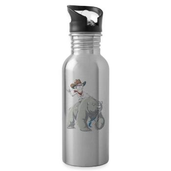 Skelett Cowboy auf Eisbär - Trinkflasche mit integriertem Trinkhalm - Lightsilver - Rechts