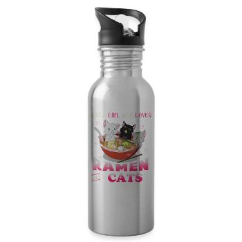 Juste une fille qui aime les chats et les t-shirts Ramen - Gourde avec paille intégrée - argent clair - Droite