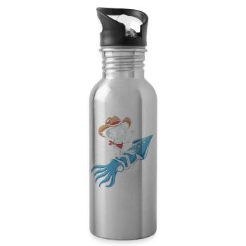 Skeleton cowboy on octopus - Water bottle with straw - silver - Right