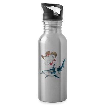 Skelett Cowboy reitet Hammer-Hai - Trinkflasche mit integriertem Trinkhalm - Lightsilver - Rechts
