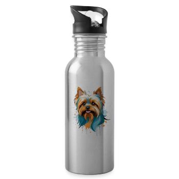 Bunter Yorkie Blick - Trinkflasche mit integriertem Trinkhalm - Lightsilver - Rechts