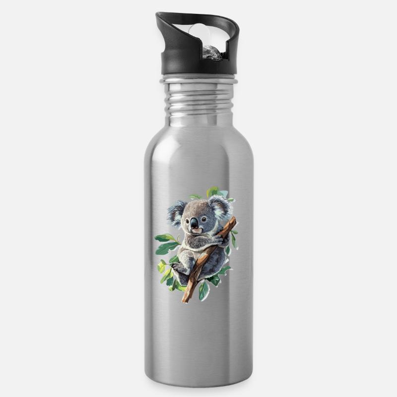 Koala - Trinkflasche mit integriertem Trinkhalm - Lightsilver
