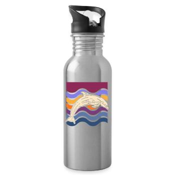 Delfin auf farbigen Wellen - Trinkflasche mit integriertem Trinkhalm - Lightsilver - Rechts