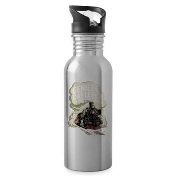Bahn Genieße Das Leben In Vollen Zügen Eisenbahn - Trinkflasche mit integriertem Trinkhalm - Lightsilver - Rechts