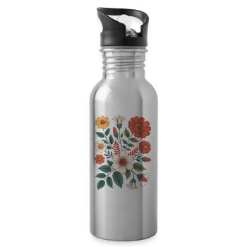 Botanique Diversité Fleur Jardin Prairie Nature - Gourde avec paille intégrée - argent clair - Droite