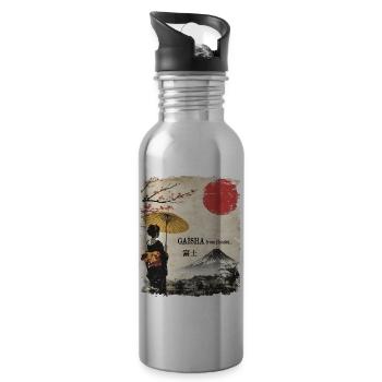 Gaisha mit Schirm - Fuji japan vintage - Trinkflasche mit integriertem Trinkhalm - Lightsilver - Rechts