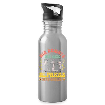 Alpaka Fan MIR REICHT'S GEH ALPAKAS STREICHELN - Trinkflasche mit integriertem Trinkhalm - Lightsilver - Rechts