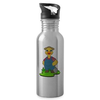 Ente Landwirt Schaufel Bauernhof - Trinkflasche mit integriertem Trinkhalm - Lightsilver - Rechts