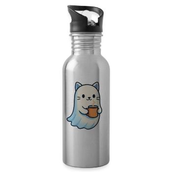 Kaffeegeist Katze mit Becher - Trinkflasche mit integriertem Trinkhalm - Lightsilver - Rechts