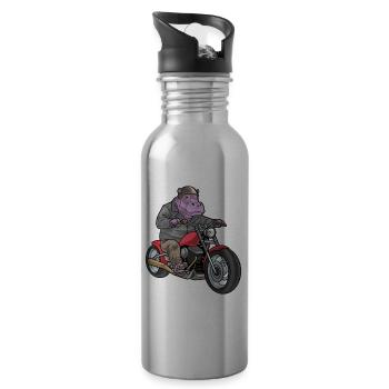Moto Hippopotame - Gourde avec paille intégrée - argent clair - Droite