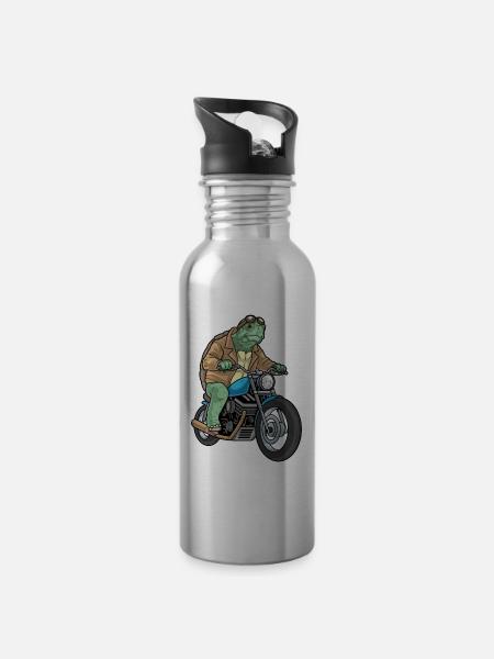 Schildkröte Motorrad - Trinkflasche mit integriertem Trinkhalm - Lightsilver