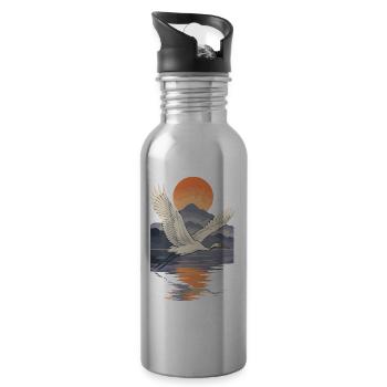 Kranich, der bei Sonnenuntergang fliegt Reflexion - Trinkflasche mit integriertem Trinkhalm - Lightsilver - Rechts