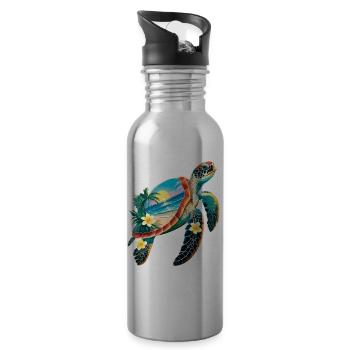 Schildkröte Wellen Surf Turtle Surfer Schildkröten - Trinkflasche mit integriertem Trinkhalm - Lightsilver - Rechts