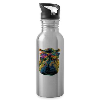 Nilpferd Flusspferd Mama Hippopotamus Cooles Hippo - Trinkflasche mit integriertem Trinkhalm - Lightsilver - Rechts