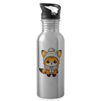 Fuchs Winter Tier Baby Comic - Trinkflasche mit integriertem Trinkhalm - Lightsilver - Rechts