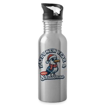 Freche Möwe – Merry Christmas & Happy New Year - Trinkflasche mit integriertem Trinkhalm - Lightsilver - Rechts