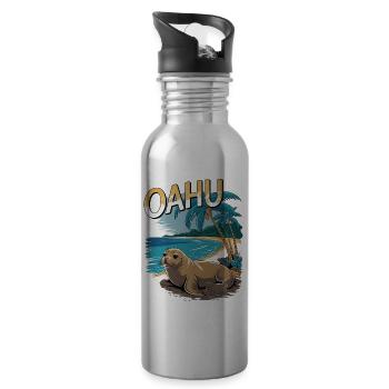 Oahu Tropical Seal Beach Paradise Szene - Trinkflasche mit integriertem Trinkhalm - Lightsilver - Rechts