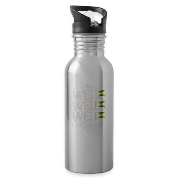 Well Well Well Jamaican Chant, Funny Meme Jamaica  - Water bottle with straw - silver - Right