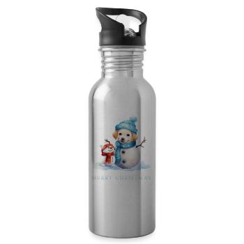 Fröhlicher Schneemann mit Hundeschneemann  - Trinkflasche mit integriertem Trinkhalm - Lightsilver - Rechts