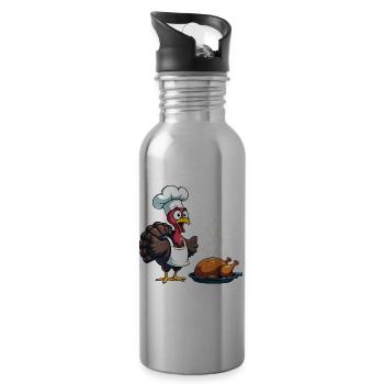 Thanksgiving Turkey Cook - Water bottle with straw - silver - Right