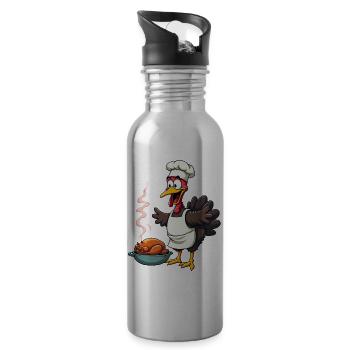 Thanksgiving Turkey Cook - Water bottle with straw - silver - Right