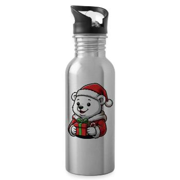Ours polaire de Noël avec cadeau – Joli motif de Noël - Gourde avec paille intégrée - argent clair - Droite