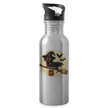 Cute Dachshund Witch Halloween - Water bottle with straw - silver - Right