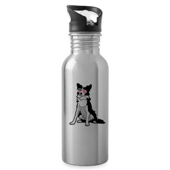 Patriotique Border Collie Lover USA Drapeau Chien Maman - Gourde avec paille intégrée - argent clair - Droite